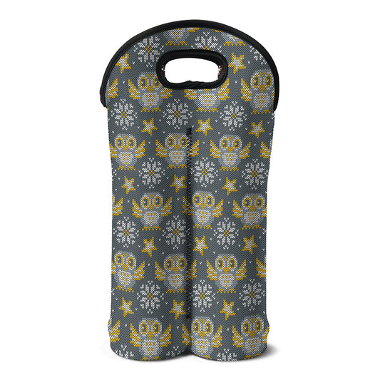 Owl Knitted Pattern Print Double Neoprene Wine Tote