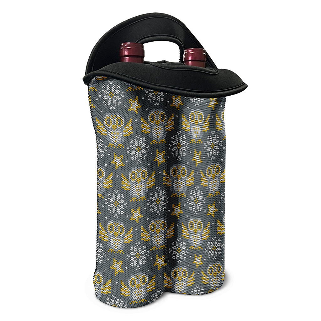 Owl Knitted Pattern Print Double Neoprene Wine Tote