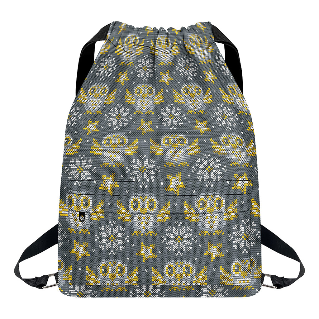 Owl Knitted Pattern Print Drawstring Backpack