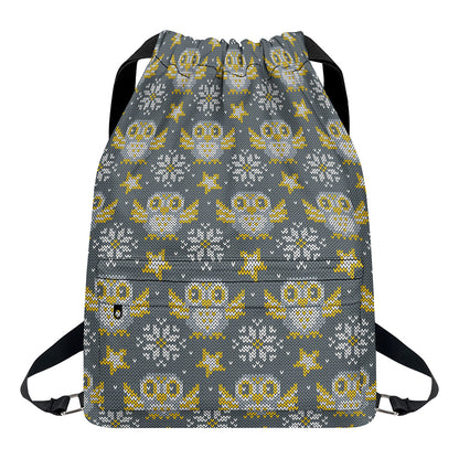 Owl Knitted Pattern Print Drawstring Backpack