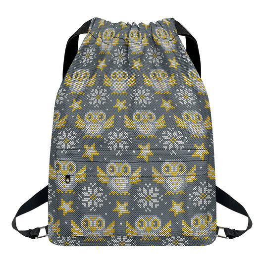 Owl Knitted Pattern Print Drawstring Backpack