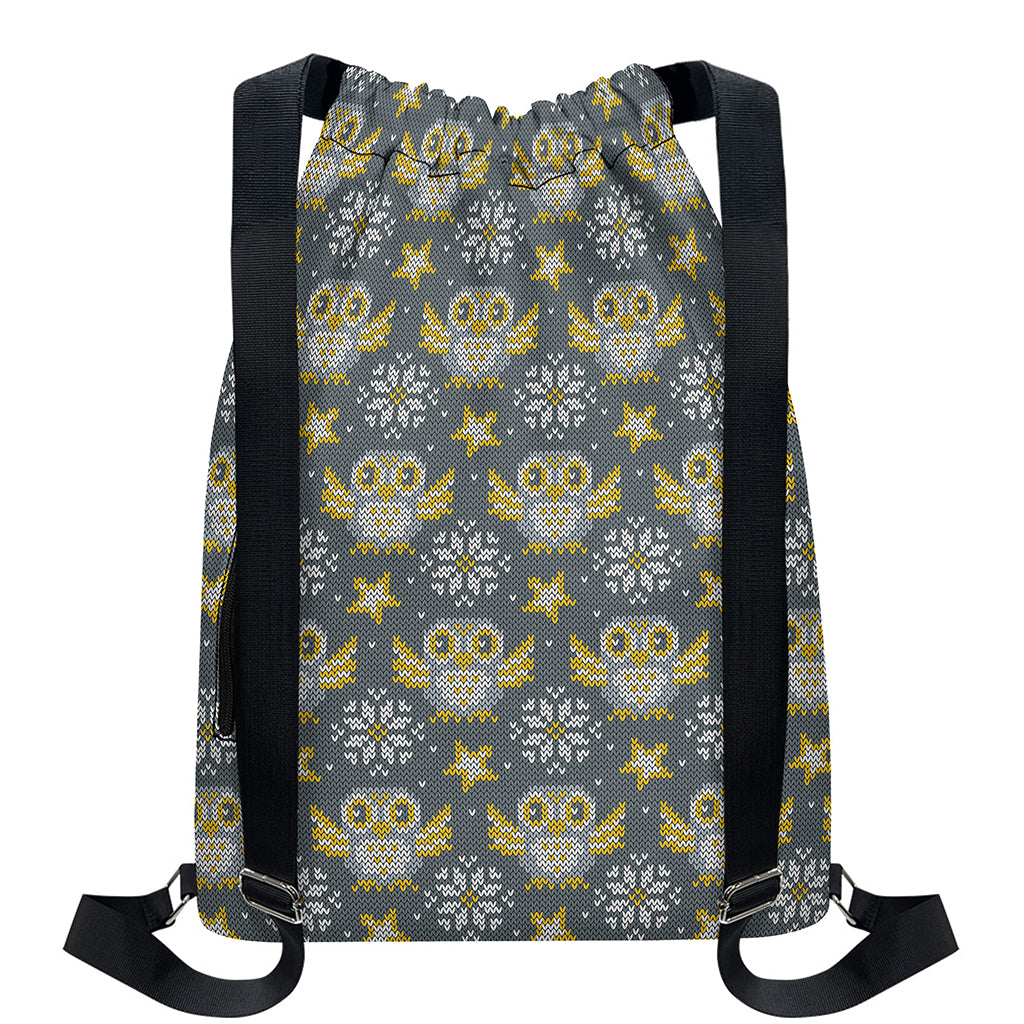Owl Knitted Pattern Print Drawstring Backpack