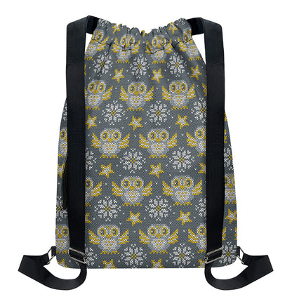 Owl Knitted Pattern Print Drawstring Backpack