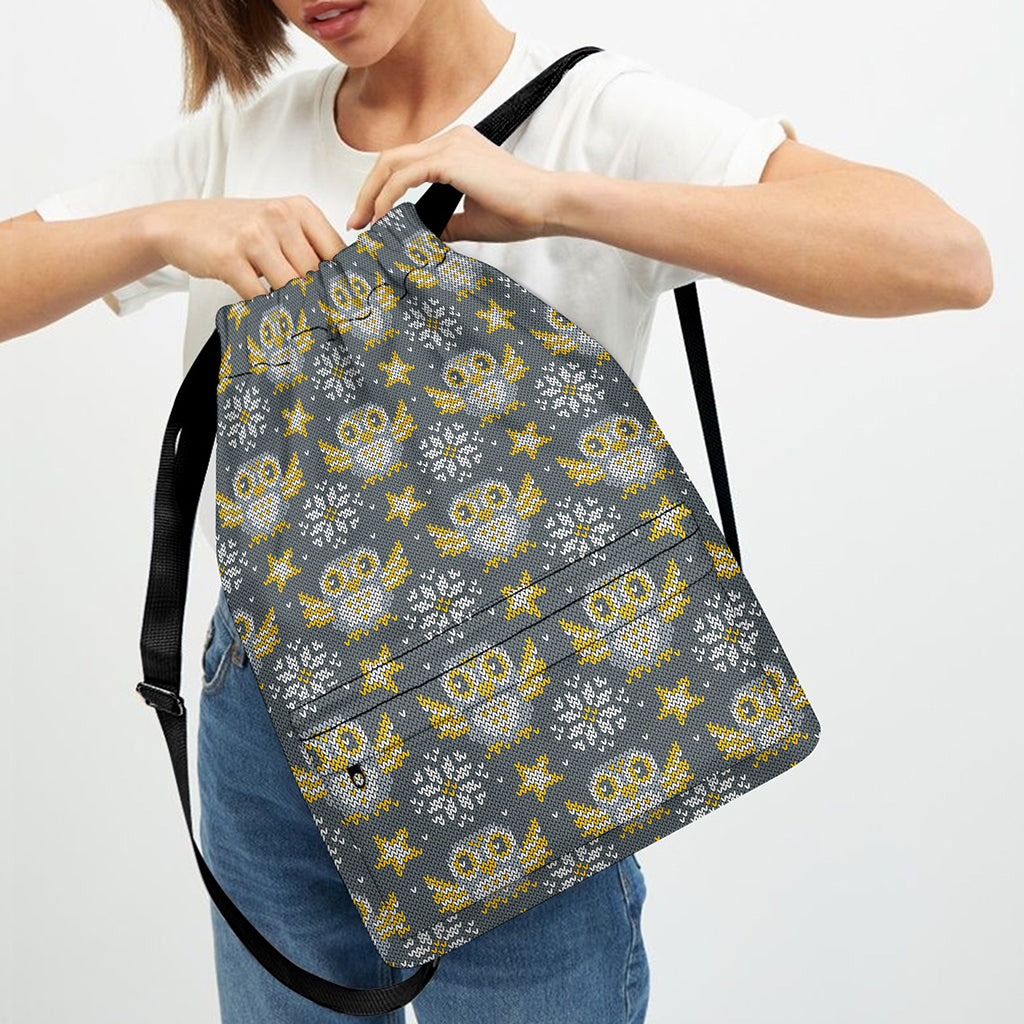 Owl Knitted Pattern Print Drawstring Backpack