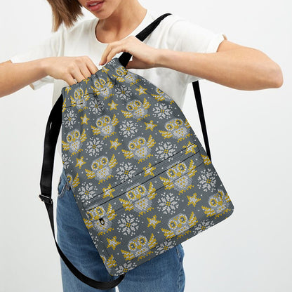 Owl Knitted Pattern Print Drawstring Backpack