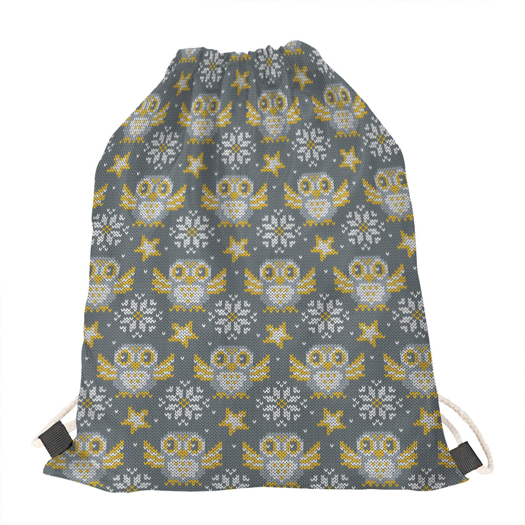 Owl Knitted Pattern Print Drawstring Bag