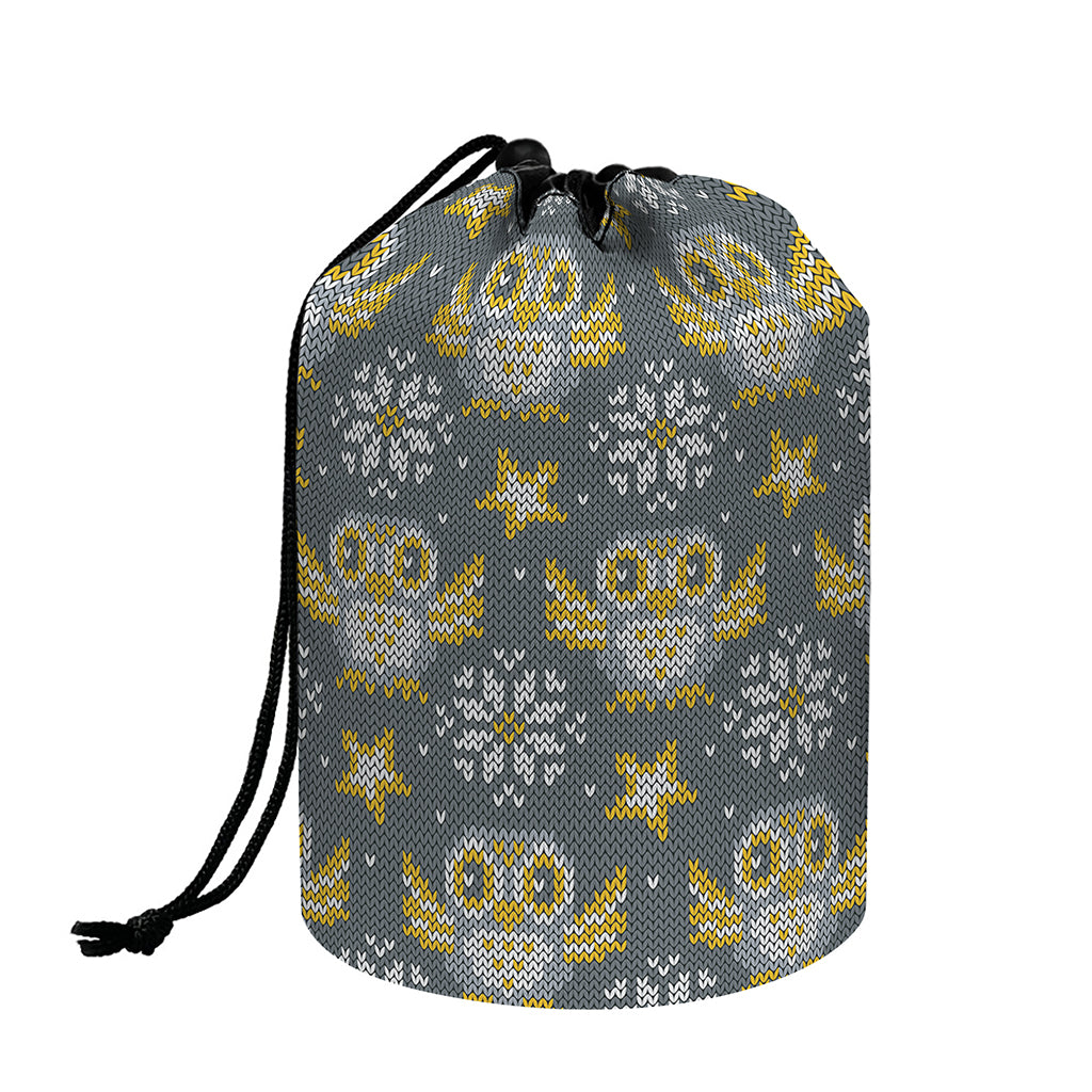Owl Knitted Pattern Print Drawstring Makeup Bag