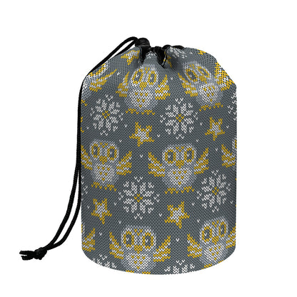 Owl Knitted Pattern Print Drawstring Makeup Bag