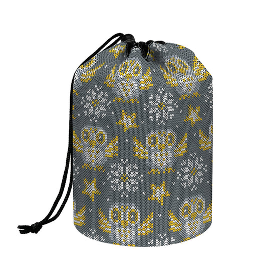 Owl Knitted Pattern Print Drawstring Makeup Bag