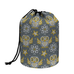 Owl Knitted Pattern Print Drawstring Makeup Bag