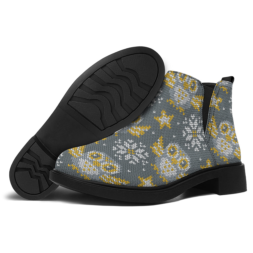 Owl Knitted Pattern Print Flat Ankle Boots
