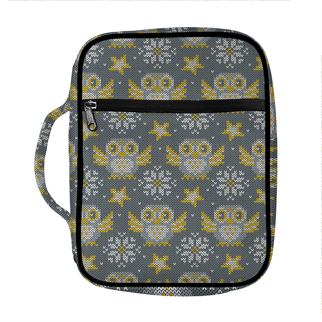 Owl Knitted Pattern Print Front Pocket Bible Bag