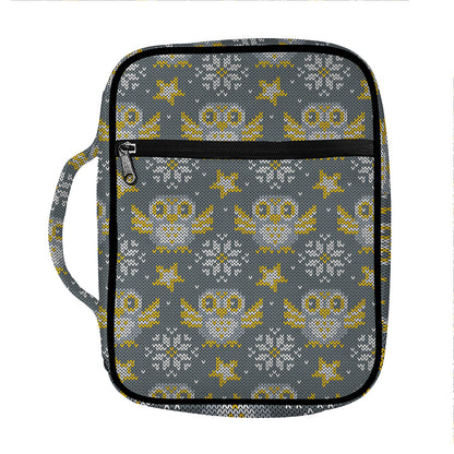 Owl Knitted Pattern Print Front Pocket Bible Bag