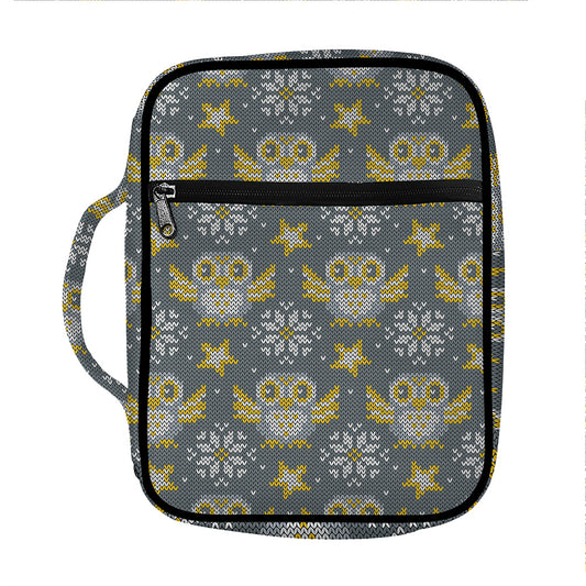 Owl Knitted Pattern Print Front Pocket Bible Bag