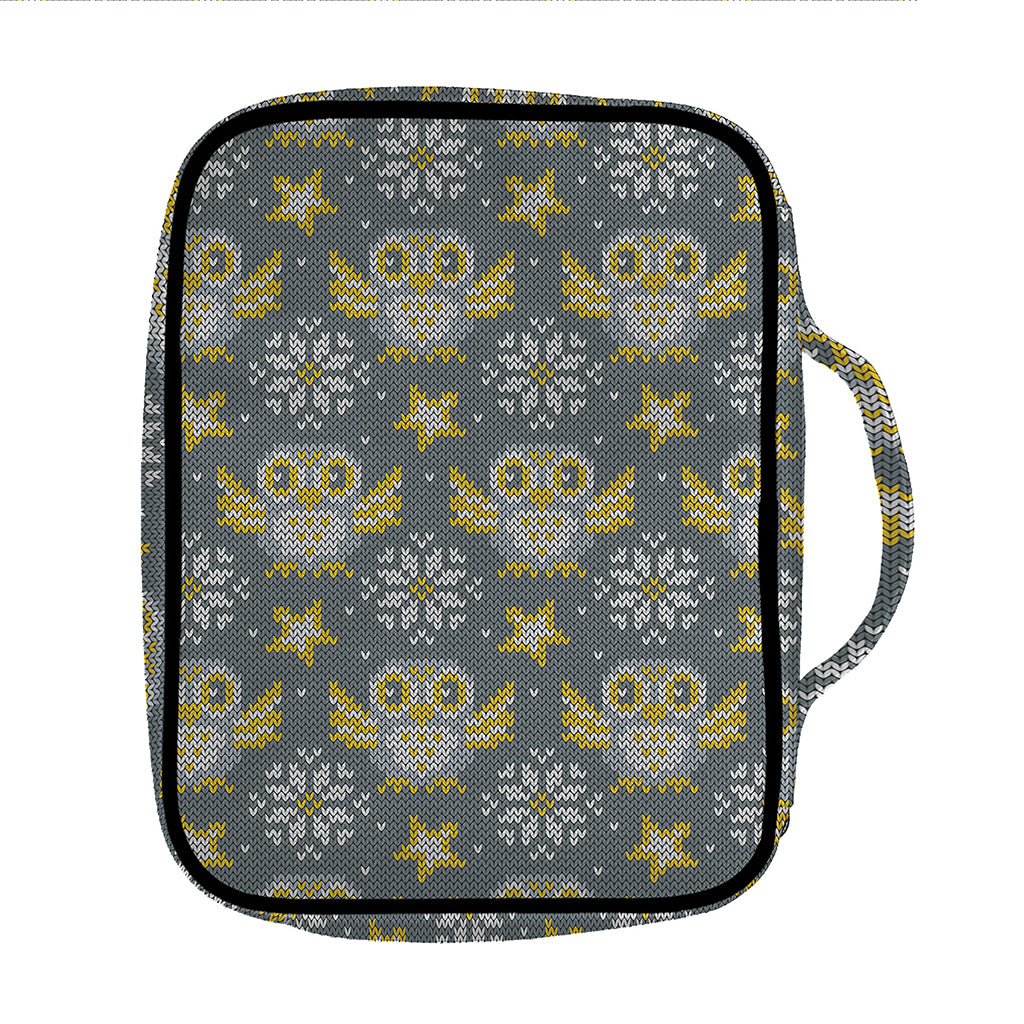 Owl Knitted Pattern Print Front Pocket Bible Bag