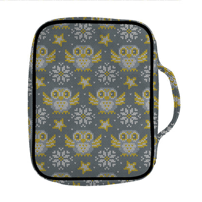 Owl Knitted Pattern Print Front Pocket Bible Bag
