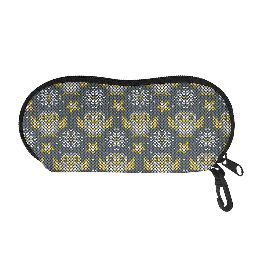 Owl Knitted Pattern Print Glasses Case