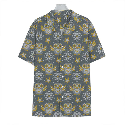Owl Knitted Pattern Print Hawaiian Shirt