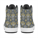 Owl Knitted Pattern Print High Top Leather Sneakers