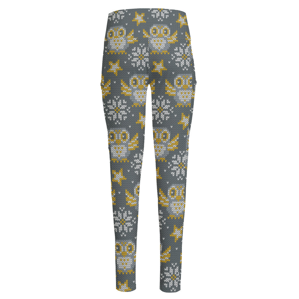Owl Knitted Pattern Print High-Waisted Pocket Leggings