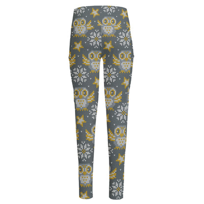 Owl Knitted Pattern Print High-Waisted Pocket Leggings