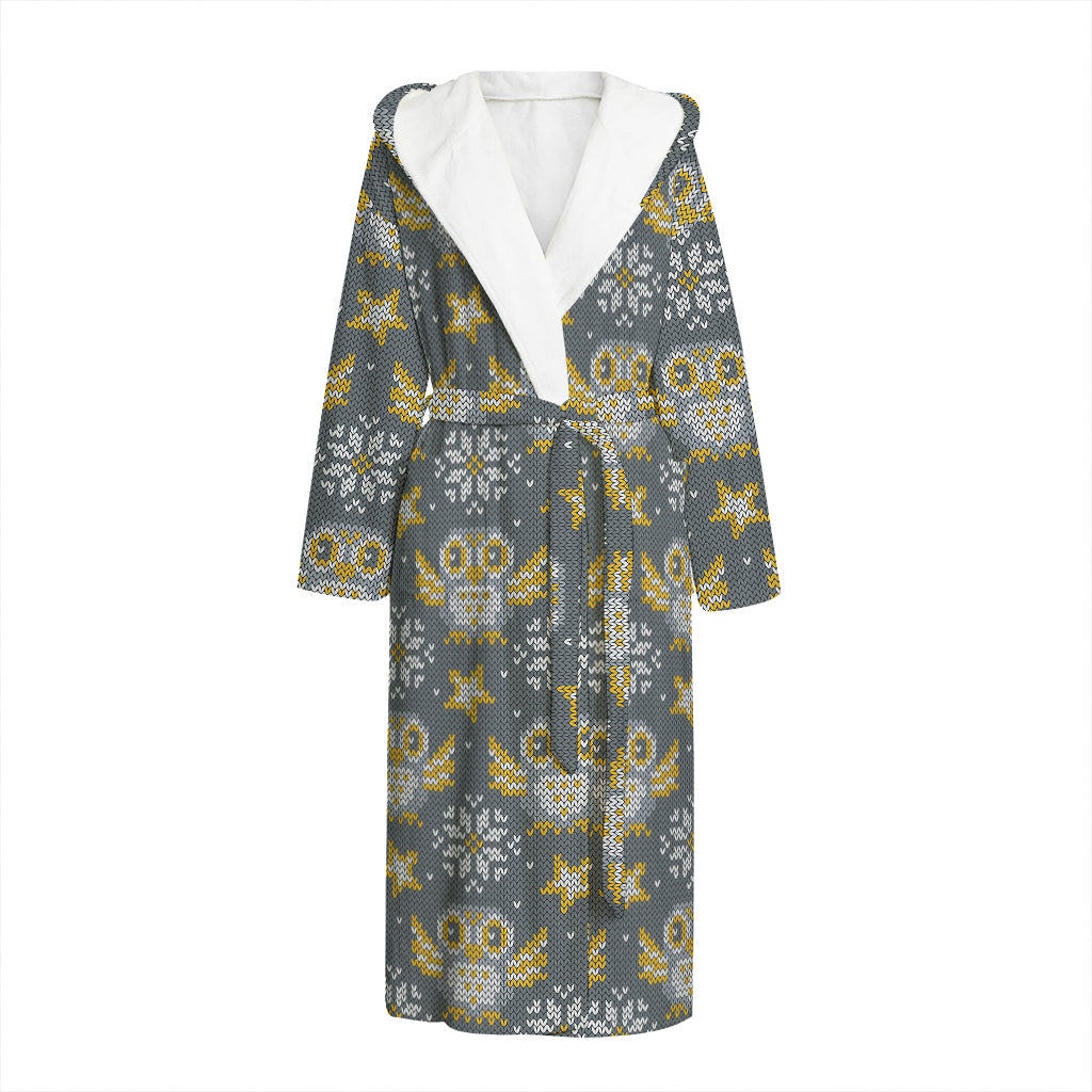 Owl Knitted Pattern Print Hooded Bathrobe