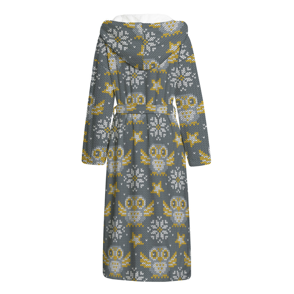 Owl Knitted Pattern Print Hooded Bathrobe