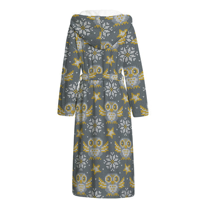 Owl Knitted Pattern Print Hooded Bathrobe