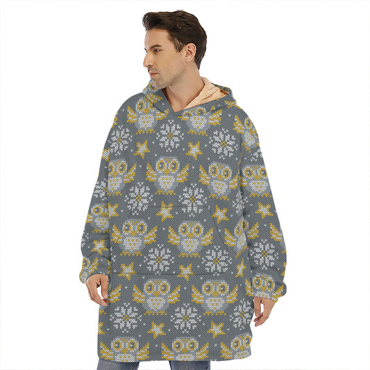 Owl Knitted Pattern Print Hoodie Blanket