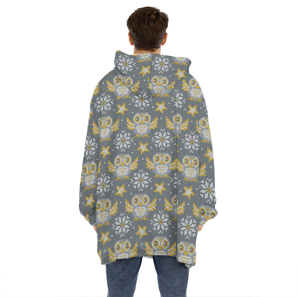 Owl Knitted Pattern Print Hoodie Blanket