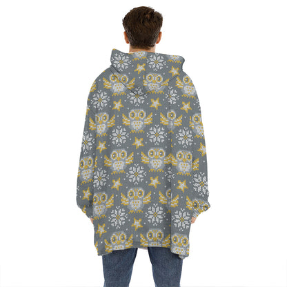 Owl Knitted Pattern Print Hoodie Blanket