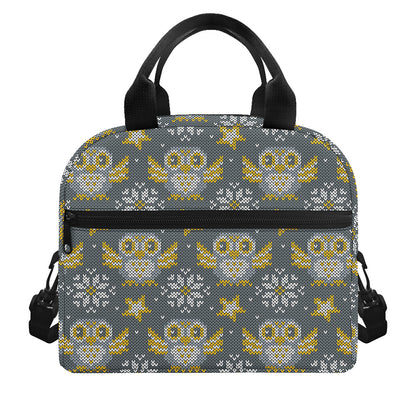 Owl Knitted Pattern Print Insulated Lunch Bag