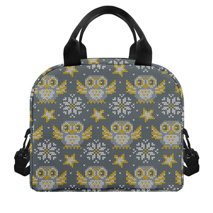 Owl Knitted Pattern Print Insulated Lunch Bag