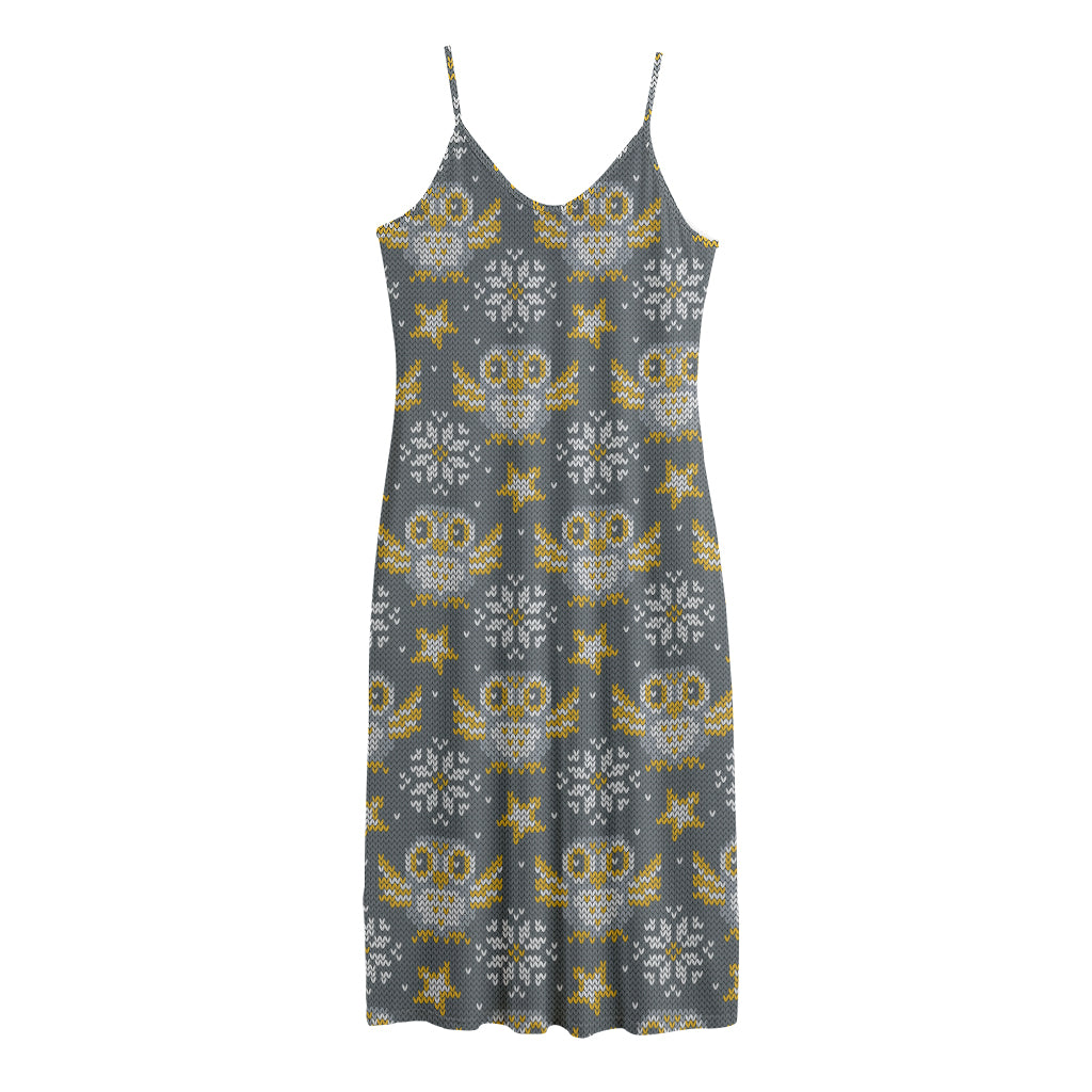 Owl Knitted Pattern Print Jersey Midi Cami Dress