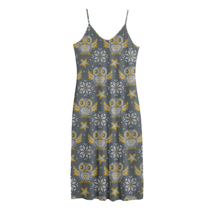 Owl Knitted Pattern Print Jersey Midi Cami Dress