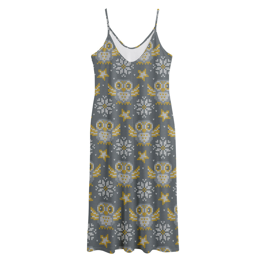 Owl Knitted Pattern Print Jersey Midi Cami Dress