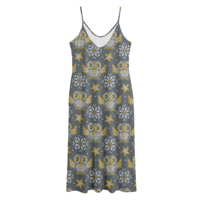 Owl Knitted Pattern Print Jersey Midi Cami Dress