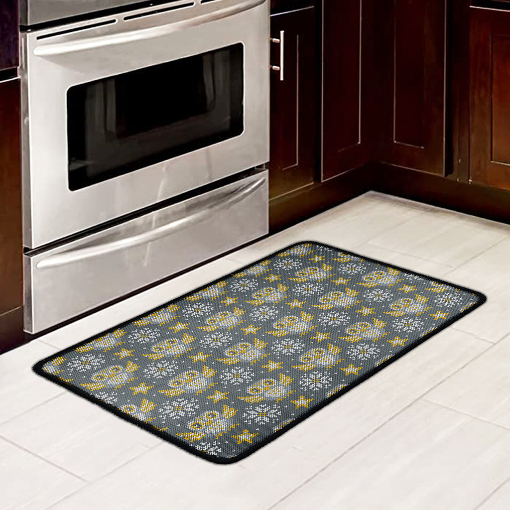 Owl Knitted Pattern Print Kitchen Mat