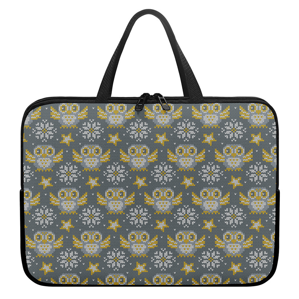 Owl Knitted Pattern Print Laptop Sleeve With Handle
