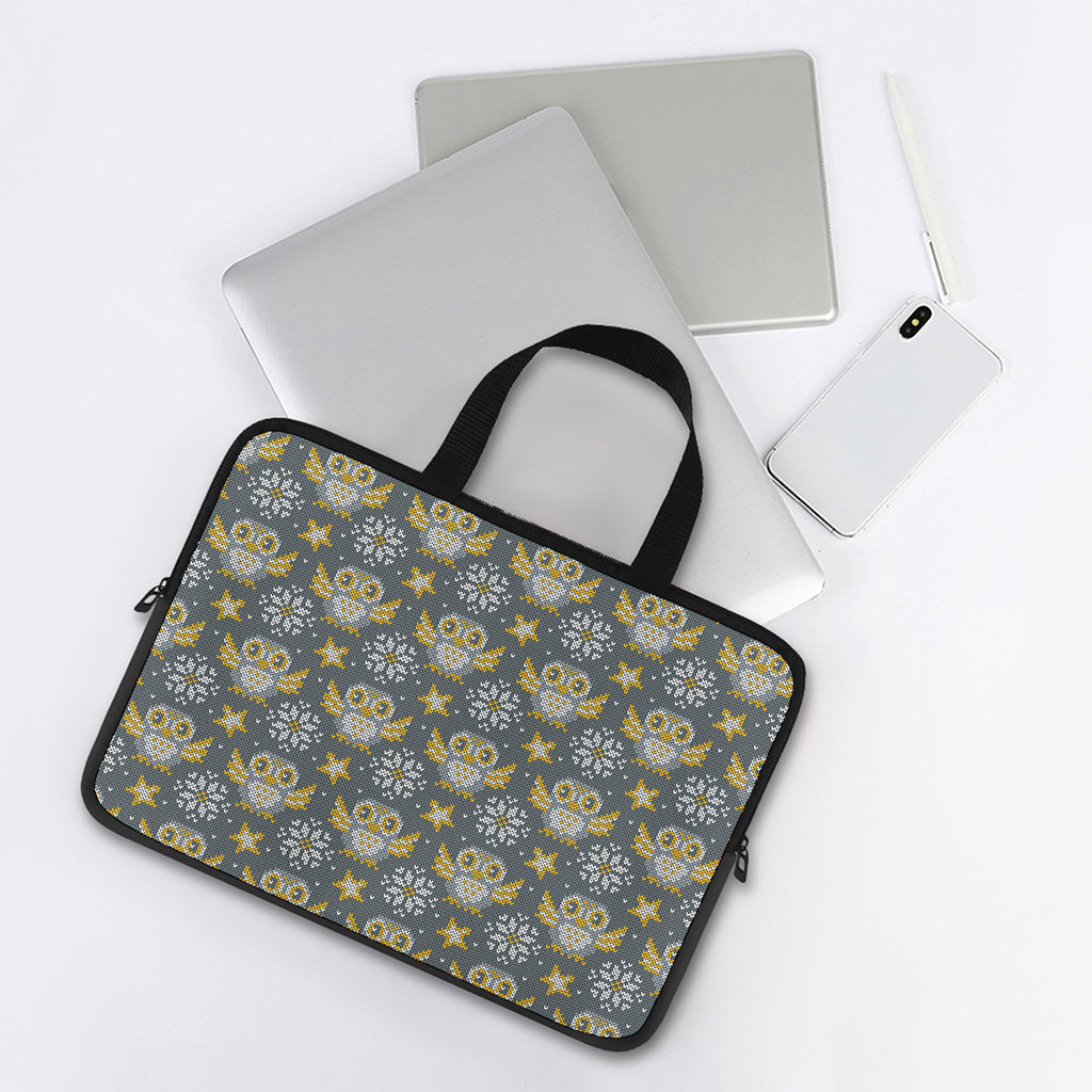 Owl Knitted Pattern Print Laptop Sleeve With Handle