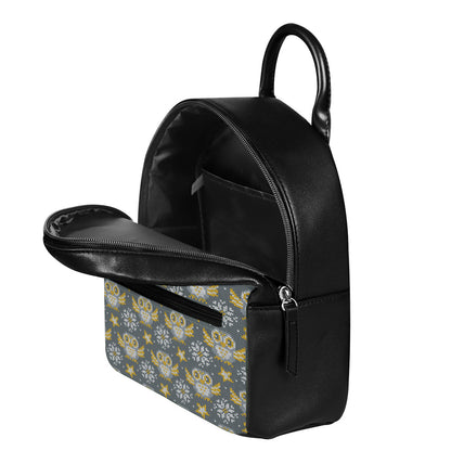 Owl Knitted Pattern Print Leather Backpack