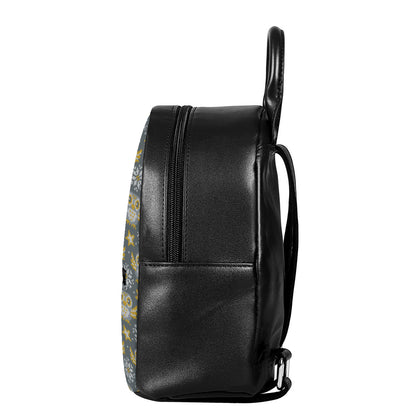Owl Knitted Pattern Print Leather Backpack