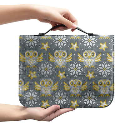Owl Knitted Pattern Print Leather Bible Cover