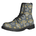 Owl Knitted Pattern Print Lace-Up Boots