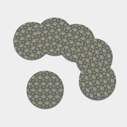 Owl Knitted Pattern Print Leather Coaster Set