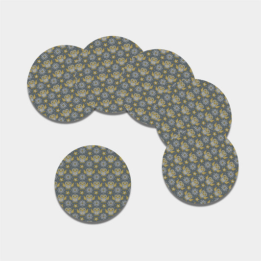 Owl Knitted Pattern Print Leather Coaster Set