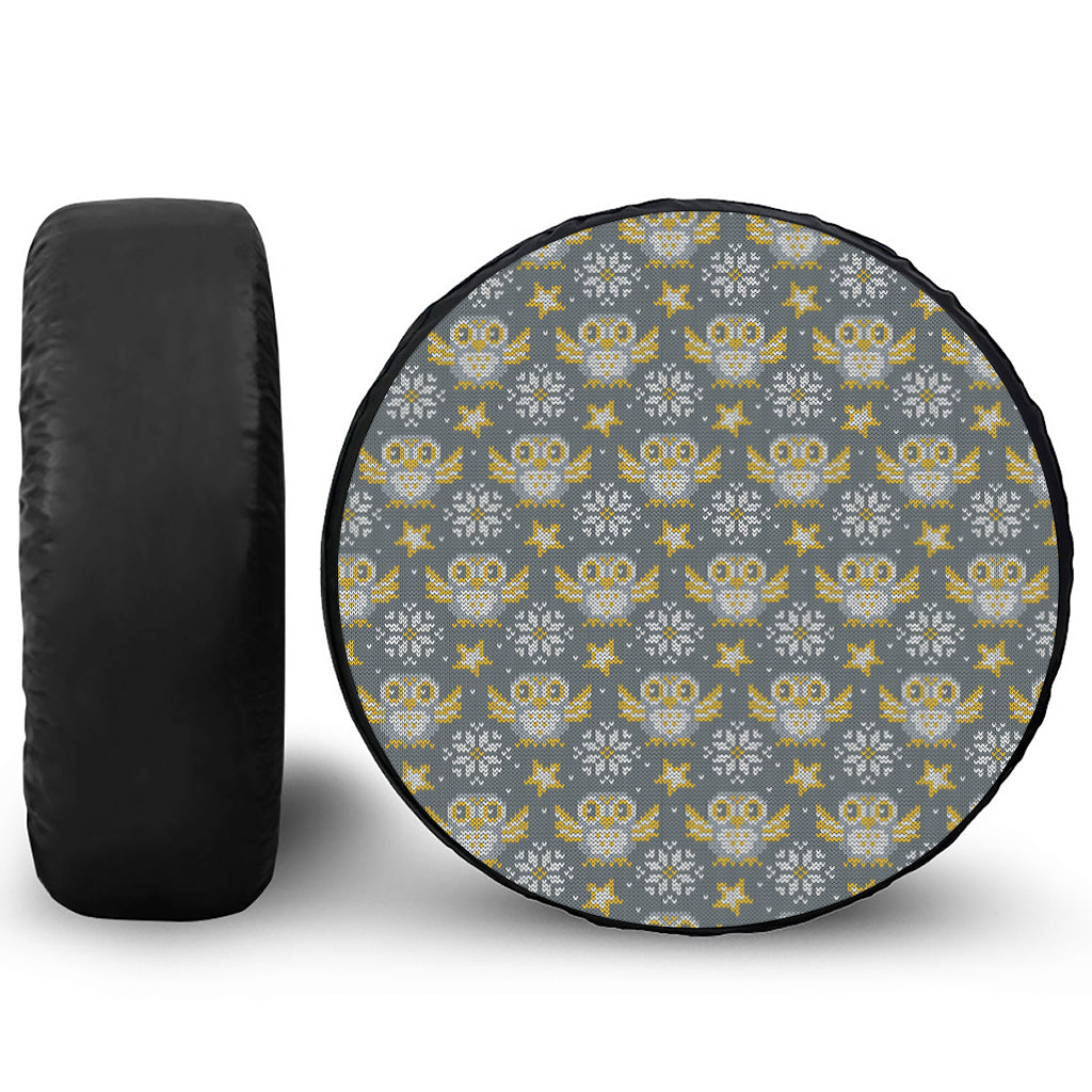 Owl Knitted Pattern Print Leather Spare Tire Cover