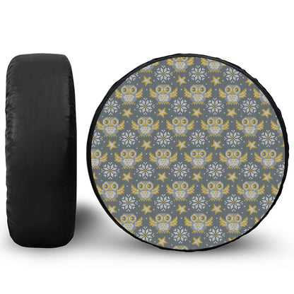 Owl Knitted Pattern Print Leather Spare Tire Cover