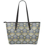 Owl Knitted Pattern Print Leather Tote Bag