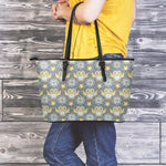 Owl Knitted Pattern Print Leather Tote Bag